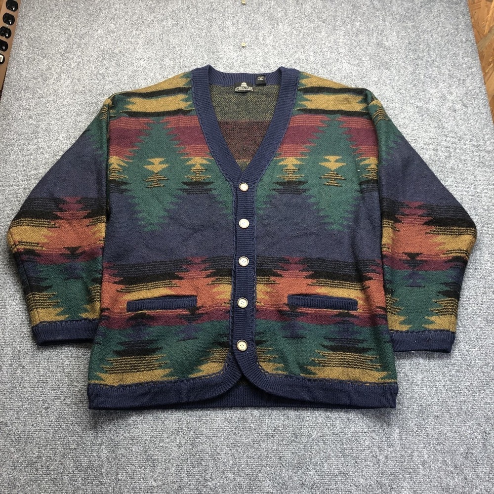 Vintage Structure Sweater Mens XLT Multicolor Wool Cardigan Aztec Knit Hong Kong
